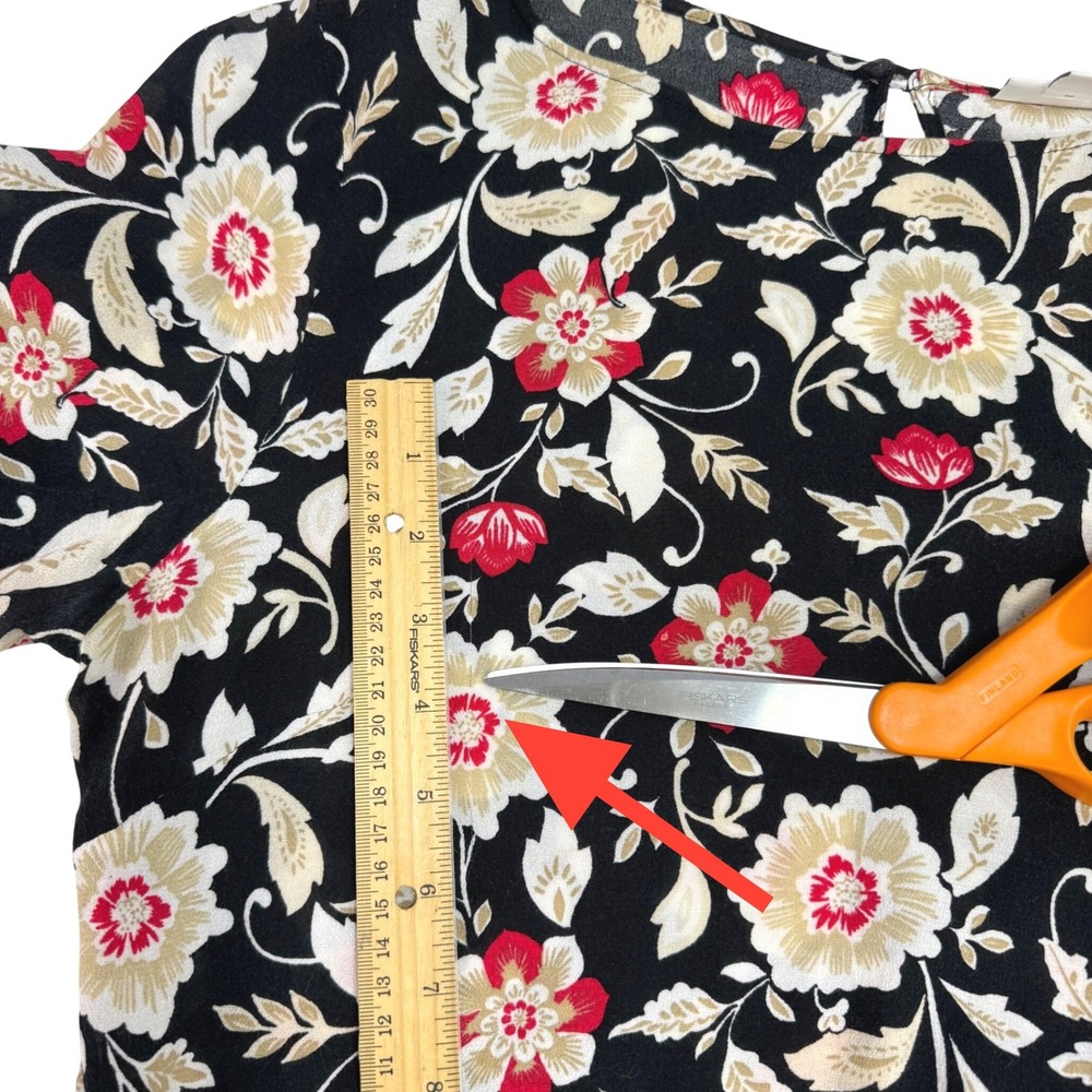 J Jill Black Floral 3/4 Sleeve Pullover Blouse Size Small Career Boho Workwear - Picture 8 of 9